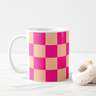 Geruite vierkanten perzik heet roze geometrische r koffiemok