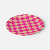 Geruite vierkanten perzik heet roze geometrische r papieren bordje (Gekanteld)