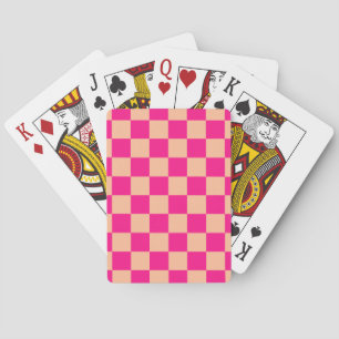 Geruite vierkanten perzik heet roze geometrische r pokerkaarten