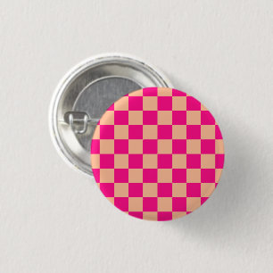 Geruite vierkanten perzik heet roze geometrische r ronde button 3,2 cm