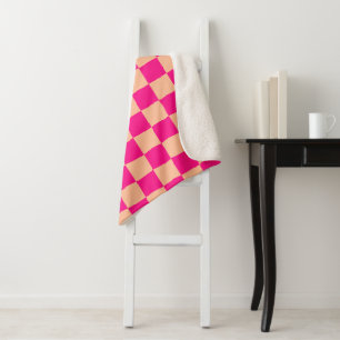 Geruite vierkanten perzik heet roze geometrische r sherpa deken