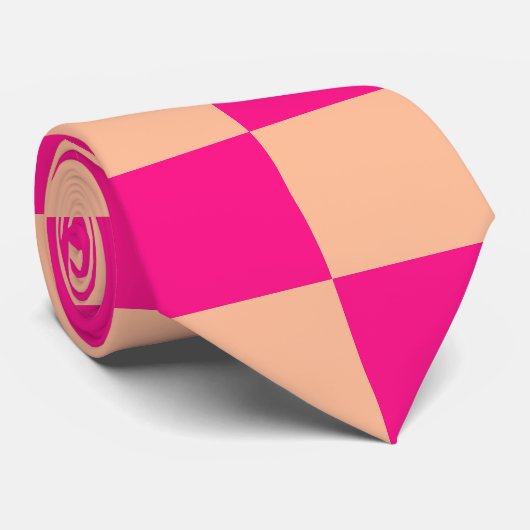 Geruite vierkanten perzik heet roze geometrische r stropdas (Opgerold)