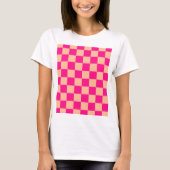 Geruite vierkanten perzik heet roze geometrische r t-shirt (Voorkant)