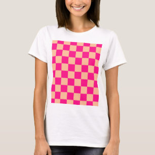 Geruite vierkanten perzik heet roze geometrische r t-shirt