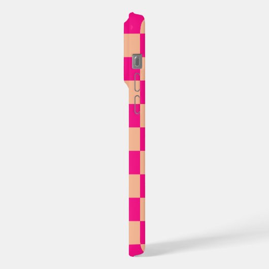 Geruite vierkanten perzik heet roze retro Monogram iPhone Hoesje (Linkerkant)