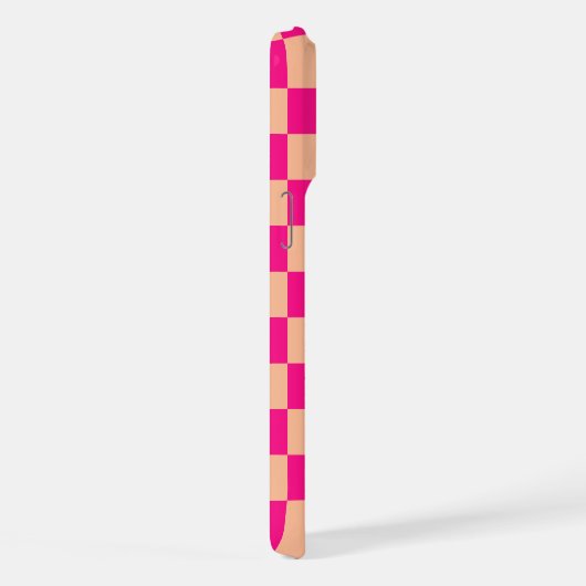 Geruite vierkanten perzik heet roze retro Monogram iPhone Hoesje (Rechterkant)