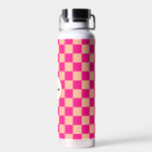 Geruite vierkanten perzik heet roze retro Monogram Waterfles (Achterkant)