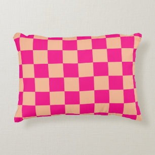 Geruite vierkanten perzik hete roze geometrische r accent kussen