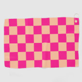 Geruite vierkanten perzik hete roze geometrische r golfhanddoek (Horizontaal)