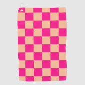 Geruite vierkanten perzik hete roze geometrische r golfhanddoek (Voorkant)