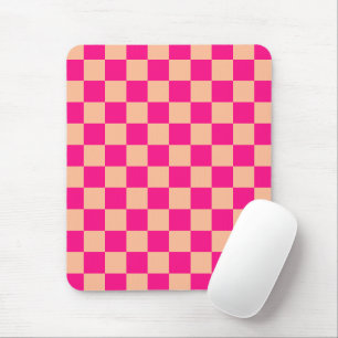 Geruite vierkanten perzik hete roze geometrische r muismat