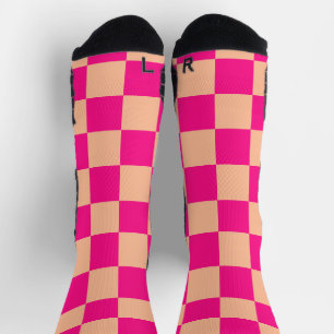 Geruite vierkanten perzik hete roze geometrische r sokken