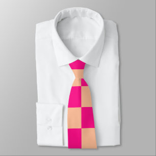 Geruite vierkanten perzik hete roze geometrische r stropdas