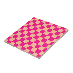 Geruite vierkanten perzik hete roze geometrische r tegeltje