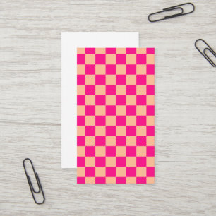 Geruite vierkanten perzik hete roze geometrische r visitekaartje