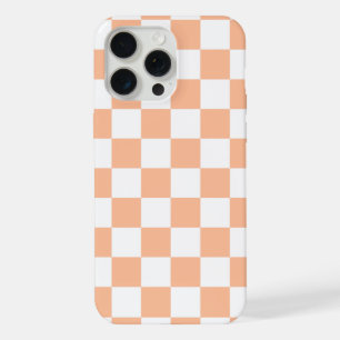 Geruite vierkanten perzik oranje witte geometrisch iPhone 15 pro max case