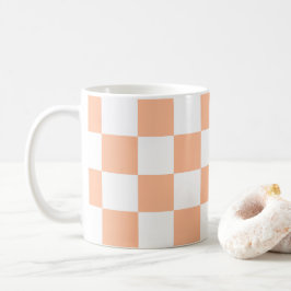 Geruite vierkanten perzik oranje witte geometrisch koffiemok