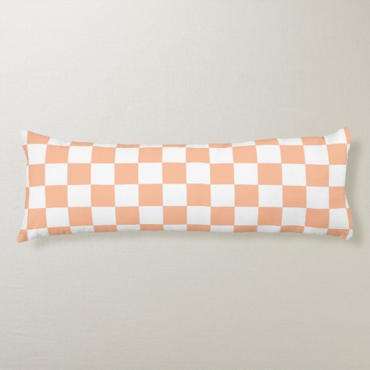 Geruite vierkanten perzik oranje witte geometrisch lichaamskussen (Voorkant)