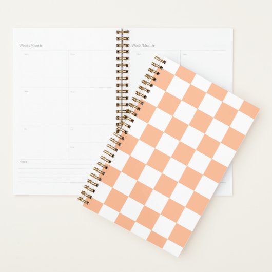 Geruite vierkanten perzik oranje witte geometrisch planner (Display)