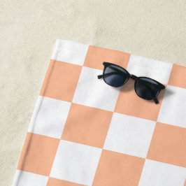 Geruite vierkanten perzik oranje witte geometrisch strandlaken
