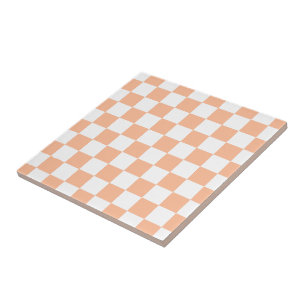 Geruite vierkanten perzik oranje witte geometrisch tegeltje