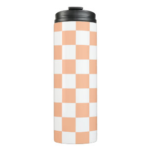 Geruite vierkanten perzik oranje witte geometrisch thermosbeker