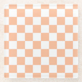 Geruite vierkanten perzik sinaasappel wit geometri glazen onderzetter (Voorkant)