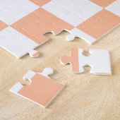 Geruite vierkanten perzik sinaasappel wit geometri legpuzzel (Zijkant)