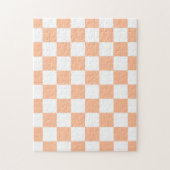 Geruite vierkanten perzik sinaasappel wit geometri legpuzzel (Verticaal)