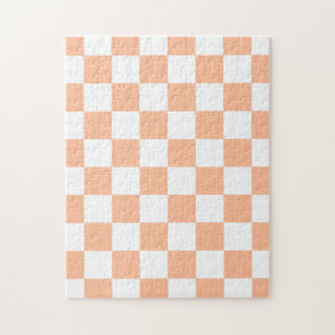 Geruite vierkanten perzik sinaasappel wit geometri legpuzzel