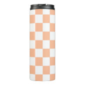 Geruite vierkanten perzik sinaasappel wit geometri thermosbeker (Achterkant)