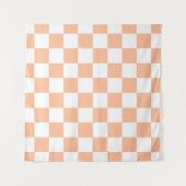 Geruite vierkanten perzik sinaasappel wit geometri wandkleed (Voorkant)