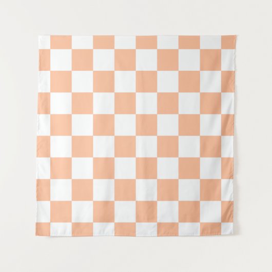 Geruite vierkanten perzik sinaasappel wit geometri wandkleed (Voorkant)