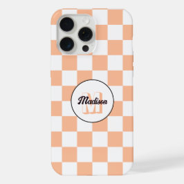 Geruite vierkanten perzik wit retro Monogram iPhone 15 Pro Max Case