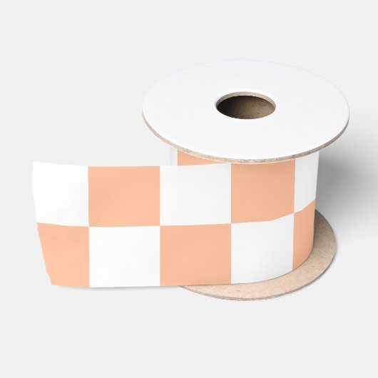 Geruite vierkanten perzik witte geometrische retro satijnen lint (Spoel)