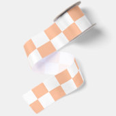 Geruite vierkanten perzik witte geometrische retro satijnen lint (Achterkant)