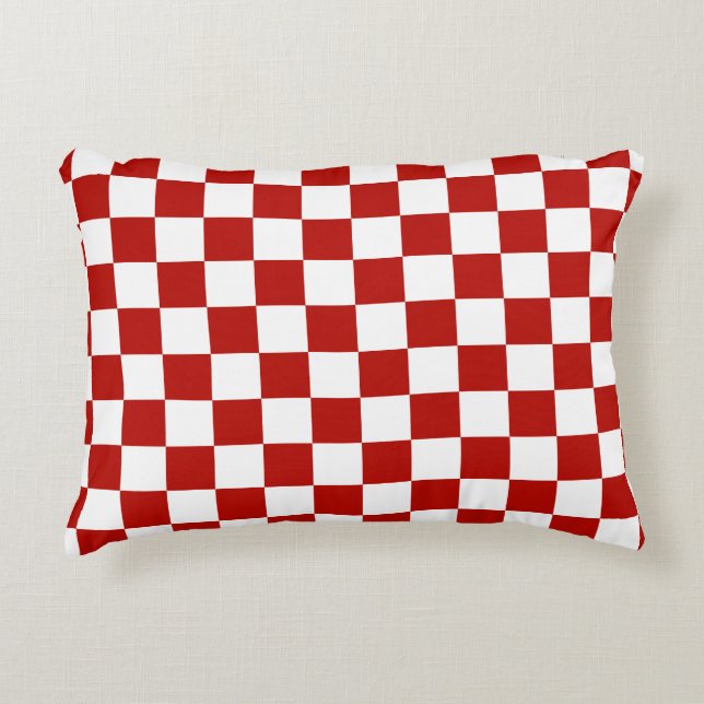 Geruite vierkanten rood wit geometrisch retro accent kussen (Voorkant)