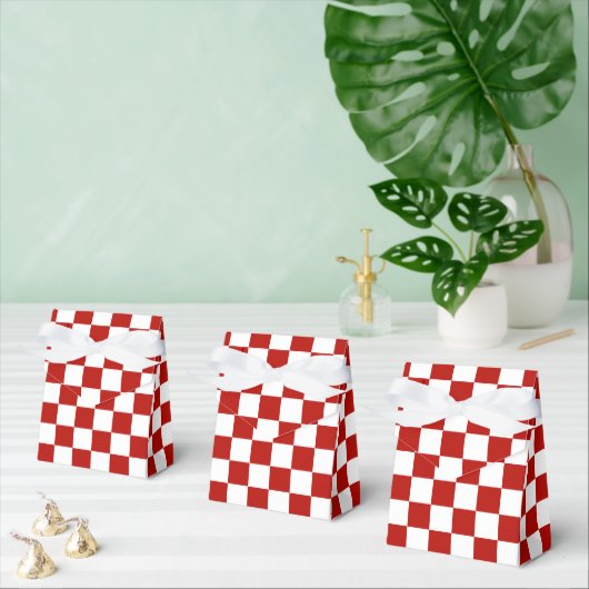 Geruite vierkanten rood wit geometrisch retro bedankdoosjes (Meervoudige)