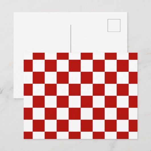 Geruite vierkanten rood wit geometrisch retro briefkaart (Voorkant / Achterkant)