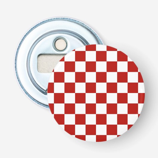 Geruite vierkanten rood wit geometrisch retro button flesopener (Voorkant)