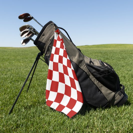Geruite vierkanten rood wit geometrisch retro golfhanddoek (Groen)