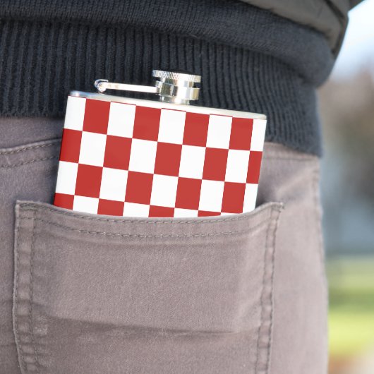 Geruite vierkanten rood wit geometrisch retro heupfles (Voorbeeld)