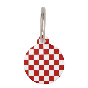 Geruite vierkanten rood wit geometrisch retro huisdierpenning
