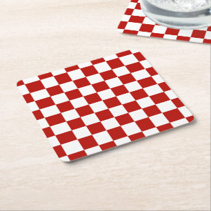Geruite vierkanten rood wit geometrisch retro kartonnen onderzetters