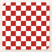 Geruite vierkanten rood wit geometrisch retro kartonnen onderzetters (Voorkant)