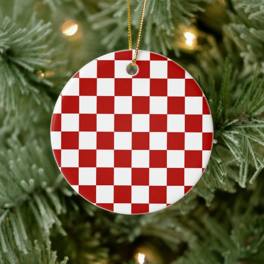 Geruite vierkanten rood wit geometrisch retro keramisch ornament (Boom)
