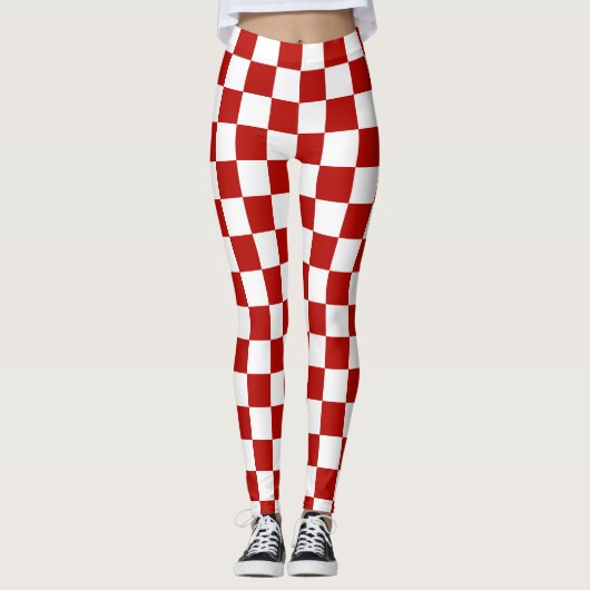Geruite vierkanten rood wit geometrisch retro leggings (Voorkant)