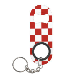 Geruite vierkanten rood wit geometrisch retro mini flessenopener