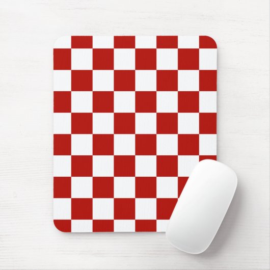 Geruite vierkanten rood wit geometrisch retro muismat (Met muis)