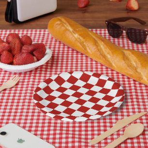 Geruite vierkanten rood wit geometrisch retro papieren bordje